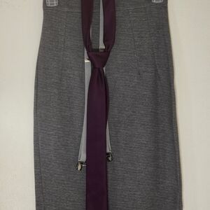Grey Pencil Skirt + Suspenders + Tie Bundle (Marycrafts) – Size XS